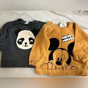 H&M 2 piece Mickey Mouse and Panda Sweatshirts Size 6